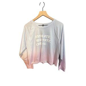 Wildfox Sweat Hydrate Meditate Create Ombré Crop Top Womens Long Sleeve L NWT